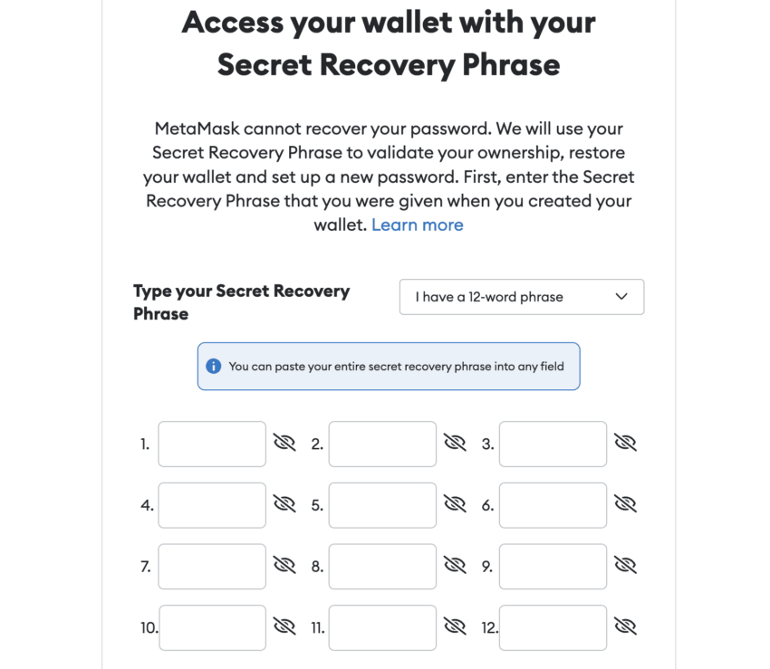 metamask seed phrase
